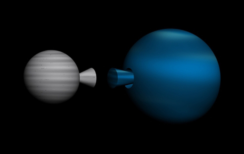 Gravitational spherical sectors of two celestial bodies